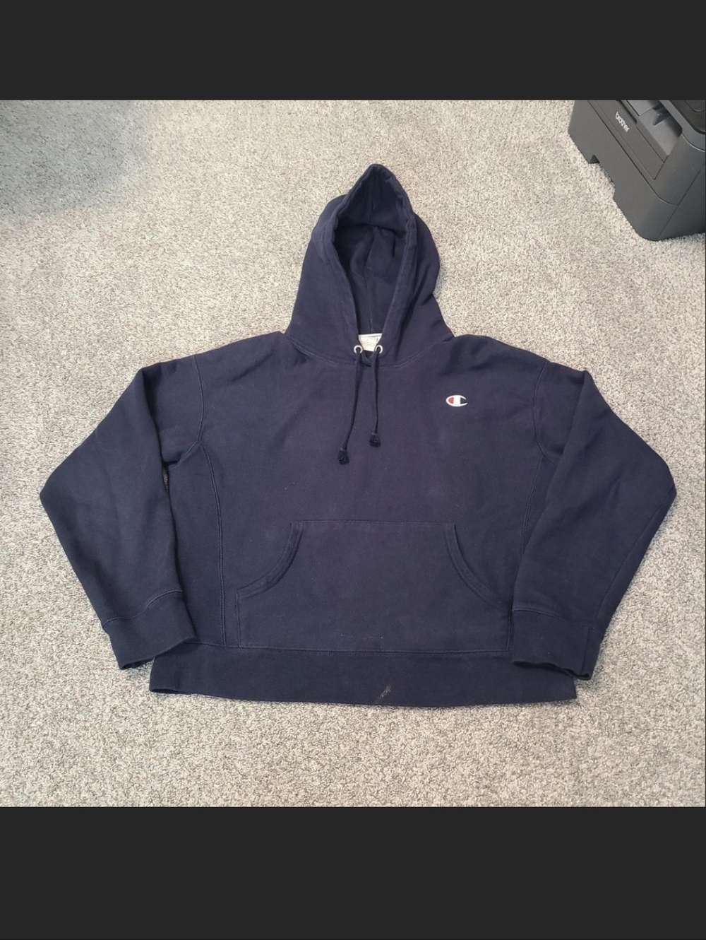Champion navy reverse weave cropped hoodie Size L